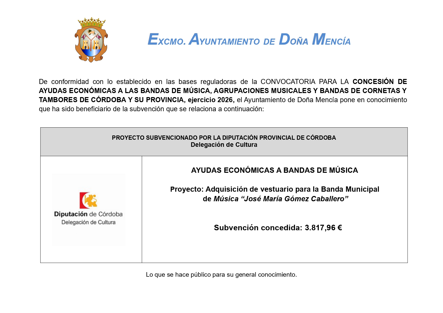 AYUDAS ECONÓMICAS A BANDAS DE MÚSICA